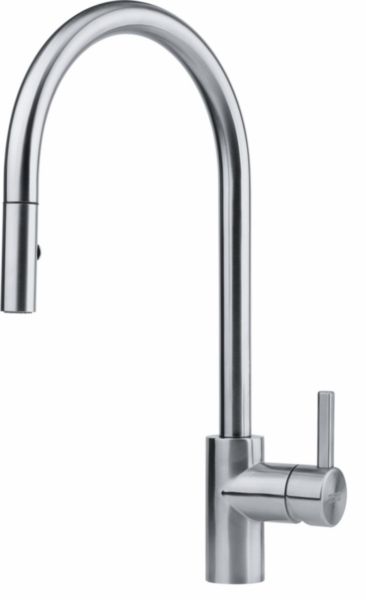 Mitigeur évier EOS NEO , Douchette double-jet , Levier bas 0°/90° , Tout Inox , Rotation Bec Col de cygne 180°  Inox réf.727990