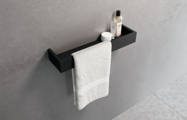 Étagère à rebord L45 cm avec porte serviette, finition noir mat Réf. R90AKFMPS45-H