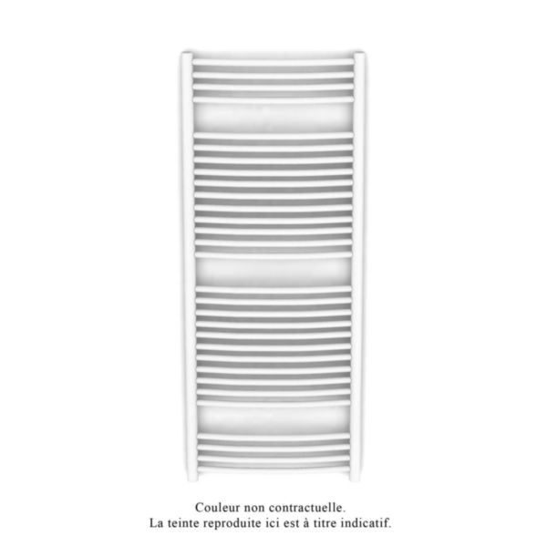 Sèche-serviettes Palma Spa eau chaude cintré, 867W (dT50), haut 1466 mm, larg. 597 mm, raccordement centré 4 orifices par le bas, entraxe 50 mm centré ou excentré, Aller/Retour réversible, Blanc RAL 9016 Réf. CL-150-060-05
