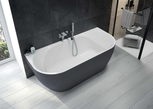 Baignoire Monobloc En Acrylique Sanitaire Selena Milieu De Mur 180X80 Cm Tablier Gris Réf : L16SEM18807