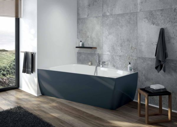 Baignoire En Acrylique Sanitaire Isensi Monobloc Trapeze Version Gauche 170X100 Blanc Tablier Gris Réf : 3873.112