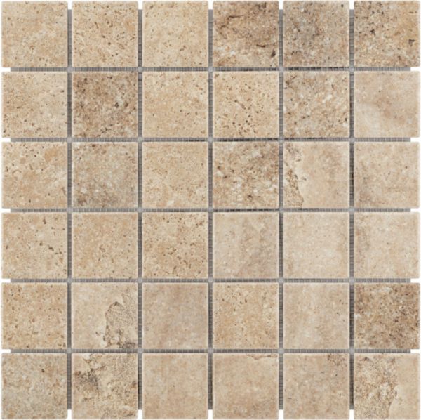 Grès cérame émaillé Arte Deco Travertin beige antidérapant mosaïque 29,7 x 29,7 cm