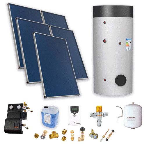 Pack solaire Astrea D -Système solaire combiné : 5 capteurs - ballon combiné 800L BSE081STHE production ECS semi-instantanée serpentin inox, appui énergie primaire (bois-gaz..) - kit accessoires - fixation toiture inclinée Réf. PSOLCHECSP58