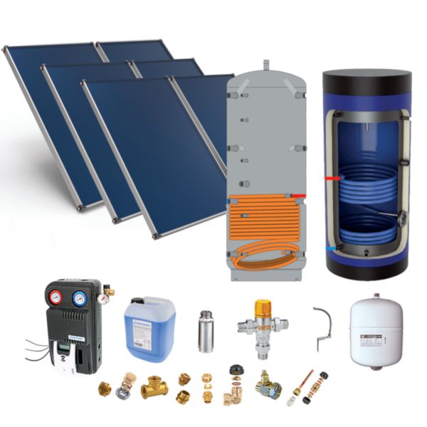 Pack solaire Astrea F - Système solaire combiné double ballon : 6 capteurs - ballon chauffage 300L BS0300SEHE - ballon sanitaire 500L avec appoint électrique - kit d'accessoires complet - fixation pour toiture inclinée Réf. PSOL2BCHECS635M