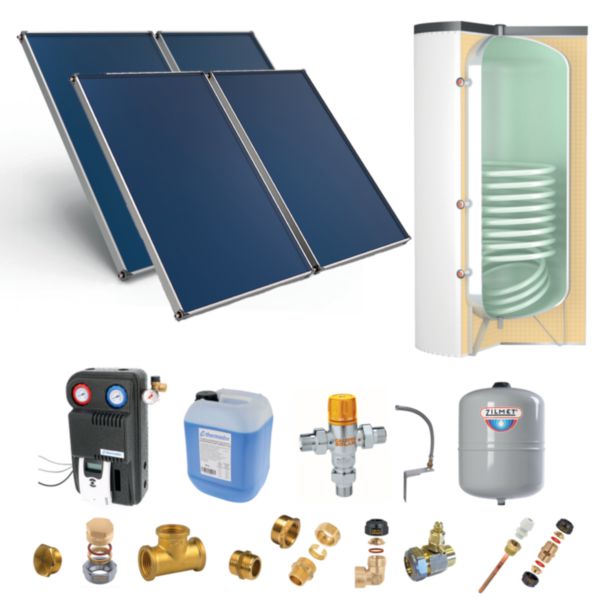 Pack solaire Astrea A - Chauffe Eau Solaire Individuel (CESI) : 4 capteurs - ballon préparateur ECS 500L blanc avec appoint électrique - kit d'accessoires complet - fixation panneaux toiture inclinée Réf. PSOLECSE45