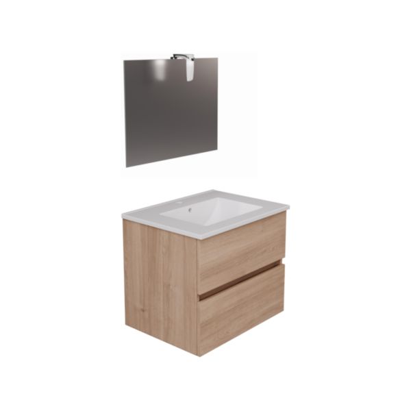 Meuble à monter ALTERNA avec miroir et spot PRIMEO KIT 60 CM Chêne