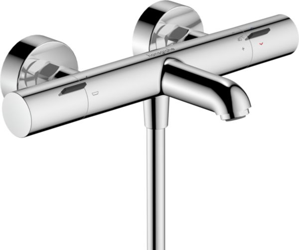 Mitigeur bain-douche thermostatique Ecostat Fine installation apparente avec limiteur de température, Chromé Réf. 13327000