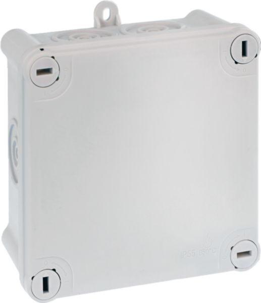 Boîte de dérivation étanche IP55  105x105mm Prof. 55mm avec couvercle à vis 1/4 de tour - 650°C (1) NOVIPRO
