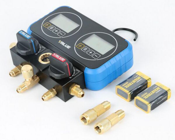 Image principale de Manomètre électronique 2 voies tous fluides coffret classe 0.4 avec 3 flexibles 1,5 m et 2 adapt Réf. TF-VRM2-0101i