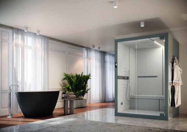 Hammam hydroiteo 150x120 angle droite bois chromo light+bt tent grey  Réf. CLH21512ADW6X-8Y