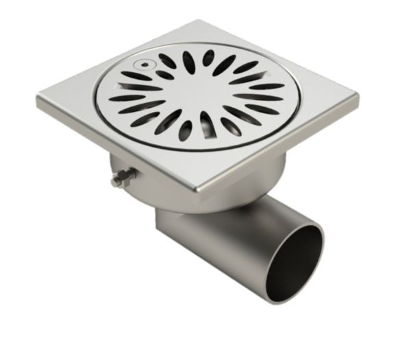 Siphon de sol Limatec en inox EN 1.4301 100 x100 mm, sortie latérale diam 40 mm Réf. 1040LM