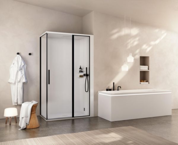 Cabine vapeur Skyfall Shower 1200X800 porte droite, générateur de vapeur, chromotherapie Bluetooth robinetterie Wasserhähne Und profils chromé Réf : 2Bsr0B0H5T00000