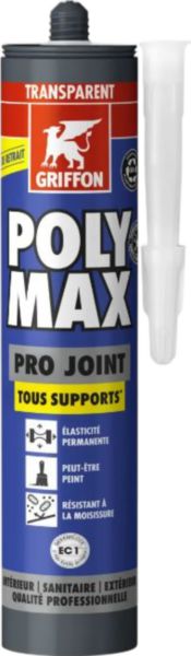 Image principale de Mastic d'étanchéité premium multifonctionnel POLYMAX PRO JOINT transparent pour applications intérieures, extérieures et sanitaires, cartouche de 280 ml Réf.7004982