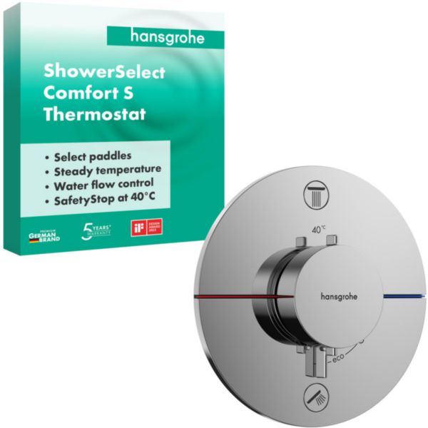 Façade ShowerSelect Comfort S pour mitigeur thermostatique encastré avec 2 fonctions, Chromé réf. 15554000