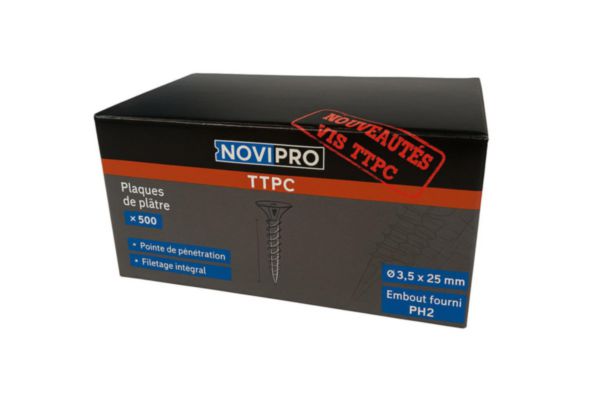Vis tête trompette pointe clou 25x3,5 - Boîte de 1000 NOVIPRO