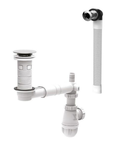Siphon blanc ALTERNA gain de place pour meuble PLENITUDE clapet chromé + trop plein