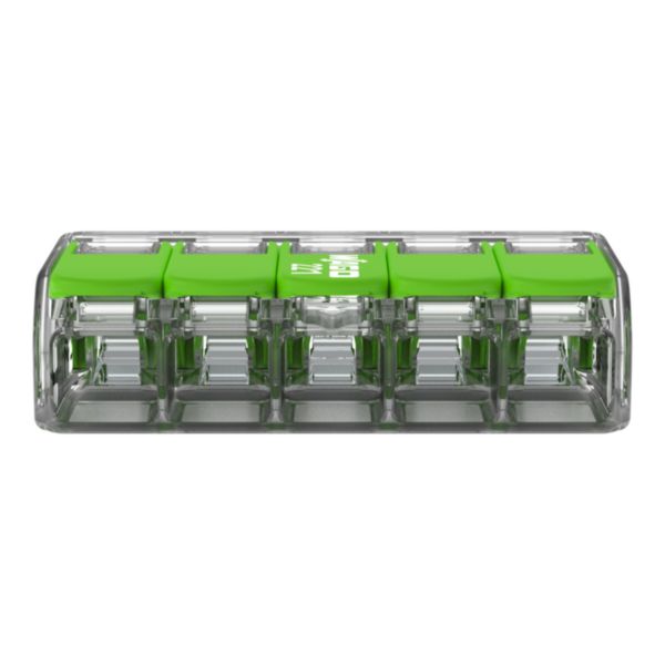 Borne de raccordement 221 Green 5x4mm² à leviers souple & rigide (Boite de 25 pièces) Réf : 221-425