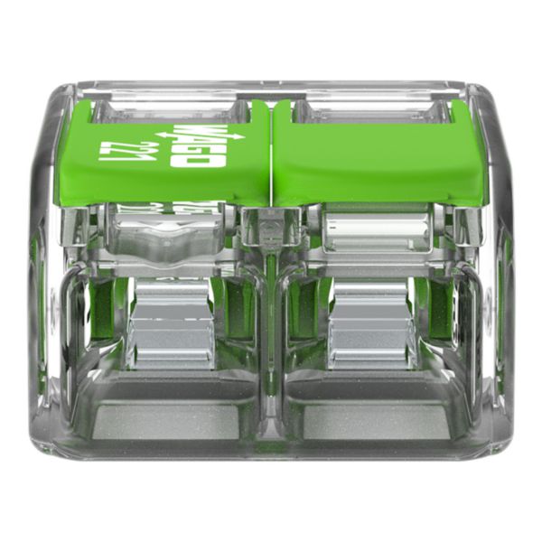 Borne à raccordement WAGO 221 Green 2x4mm² à leviers souple & rigide (boite de 100 pièces) Réf : 221-422