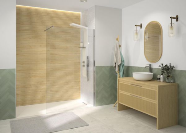 Paroi de douche walk-in à montage rapide avec barre de renfort fournie en verre de securité transparent 6mm - largeur 100 cm - Hauteur 190 cm - profilé chromé Réf : PA2403CTN