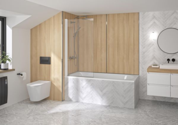 Image principale de Pare-bain Supra Samoa, pivotant, 75, profilé blanc, verre transparent Réf : PB150BTN