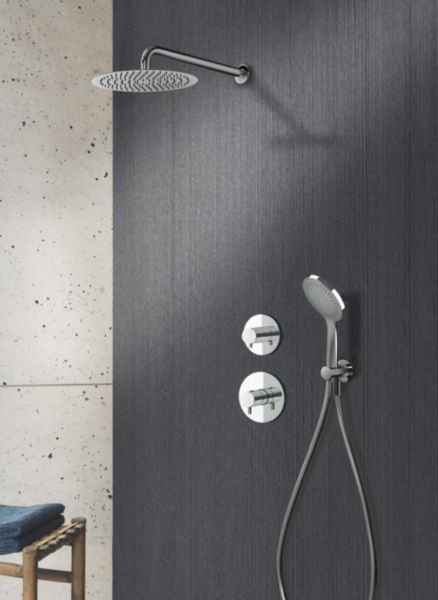 Pack de douche PHI mitigeur thermostatique à encastrer avec façade laiton 2 sorties Chromé réf. XPH61151