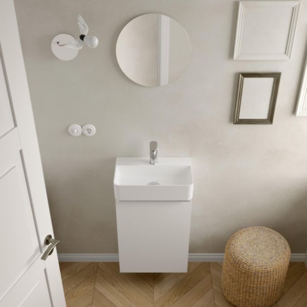 Lave-mains AIDA L.45 x P.29 x H.10,6 cm sans siphon et bonde clic-clac finition blanc brillant Réf. 114533