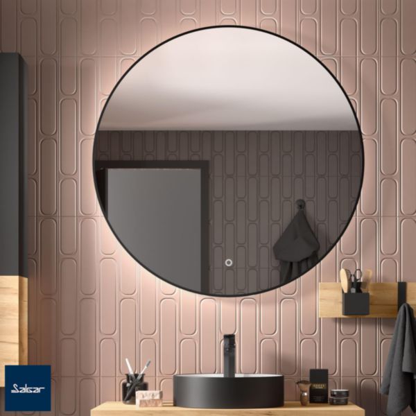Miroir GLOBE circulaire Ø80 cm, éclairage LED avec capteur (15 W - 40000ºK.) IP44, finition Noir Réf. 113746