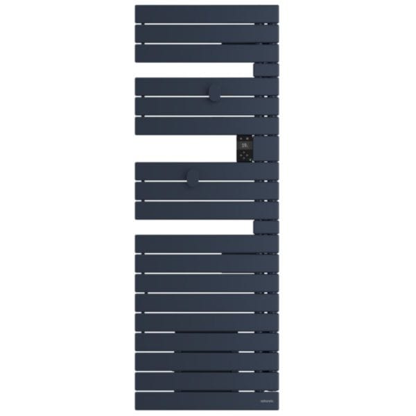 Sèche-serviettes connecté Wifi - Néfertiti asymétrique mât à droite 500W électrique avec soufflerie 1000W bleu profond Réf. 850059