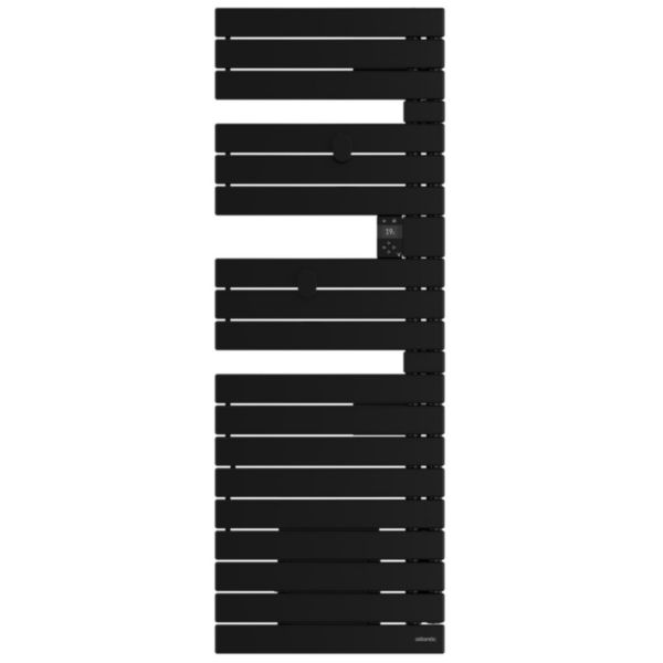 Image principale de Sèche-serviettes connecté Wifi - Néfertiti asymétrique mât à droite 750W électrique avec soufflerie 1000W noir Réf. 850073