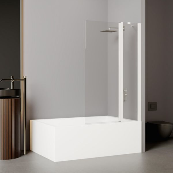 Pare baignoire avec fixe, Série EQUI 2MS, E2BAF1101502PE, largeur 1100 mm, hauteur 150 cm, Profilé Blanc, Verre clair traité anticalcaire Réf : 1406001768