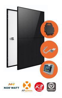Kit 3000 Wc NORWATT 500 FB TC Cadre Noir MO APsystems K2 Ardoise Portrait 1Lx6C