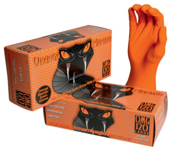 Gants jetables nitrile BLACKMAMBA orange Taille L- boîte de 100 Réf. BLM05024