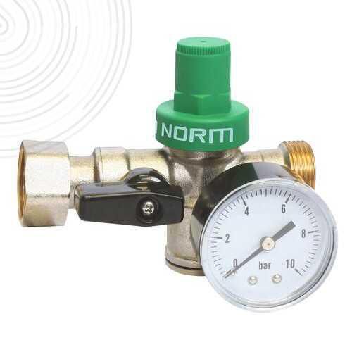 Bloc 3 en 1 avec manomètre réducteur de pression à piston vanne d'isolement clapet anti-retour écrou tournant  M 3/4" Réf. 719220