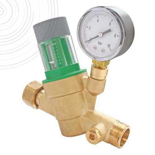 Réducteur de pression à membrane avec clapet anti-pollution intégré + manomètre orientable - Ecrou tournant - Mâle 3/4" Réf. 104010503