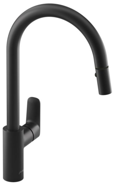 Mitigeur évier, bec col de cygne orientable avec douchette extractible July+, - économie eau et énergie - Butée à mi débit et démarrage eau froide Douchette 2 jets (aéré / concentré) Noir mat réf. E35687-4-BL