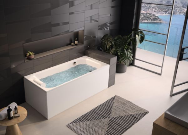 Pack baignoire balnéo ZUMBA 180x80 tête à gauche systeme silence mix color tablier facade et retour acrylique blanc Réf. BZUM180BGCMC5