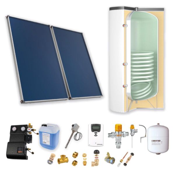 Chauffe Eau Solaire Individuel (CESI) Astrea Pack A comprenant 2 capteurs solaires - ballon préparateur ECS 300L blanc - appoint électrique - kit d'accessoires - fixation panneaux toiture ondulée - Réf. PSOLECSE23TO