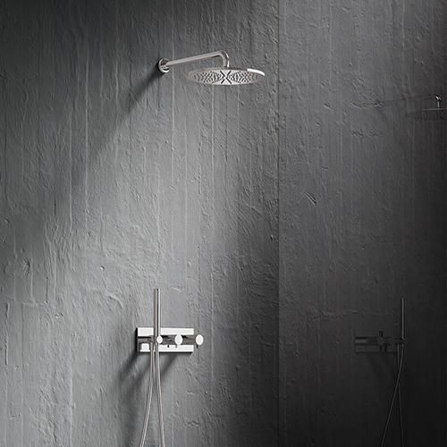 Pack de douche à encastrer Complet TRIVERDE façade de douche thermostatique 2 sorties en laiton TV70251, box d'encastrement, douche de tête inox ø 30 cm Flexible "Long Life" 150 cm, douchette à main 1jet réf. XTV70251S