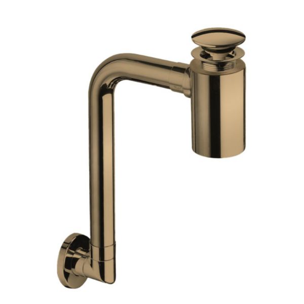 Siphon lavabo gain de place bonde Up&Down avec trop plein Or rose brossé réf. BUS33334P