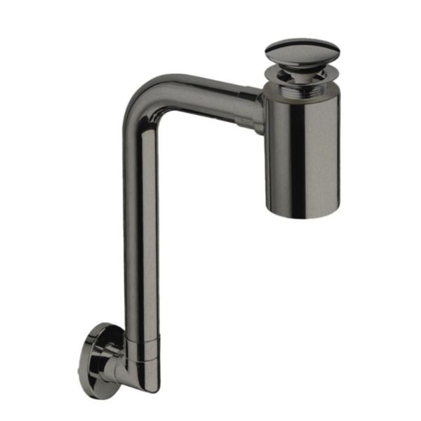 Siphon lavabo gain de place bonde Up&Down avec trop plein Chromé noir brossé réf. BUS33375