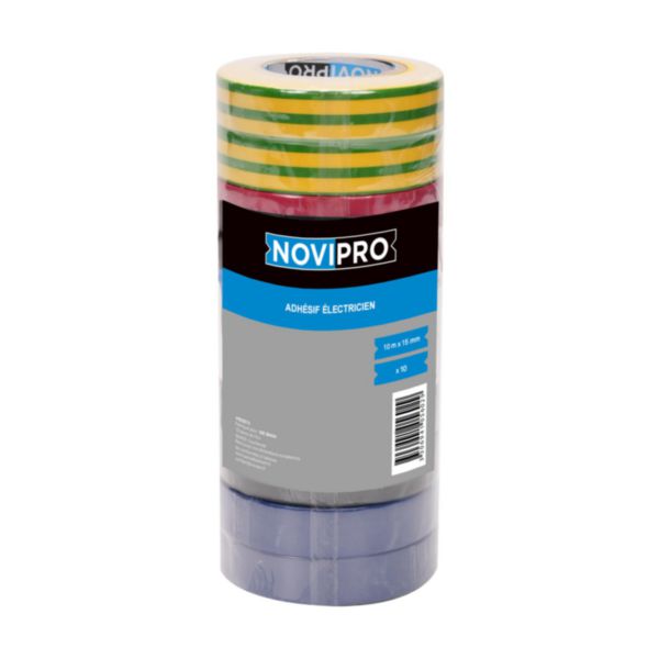 Adhésif PVC électricien panaché 10m x 15mm - Lot de 10 - NOVIPRO