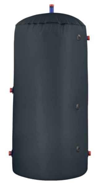 Réservoir de stockage primaire de 1500 L : cuve en acier, jaquette souple M1 de 100 mm d'épaisseur, 4 piquages de raccordement, vidange en point bas. Pression de service 4 bar (8 ou 10 bar en option)LCT P Plus 1500 Réf. 065493