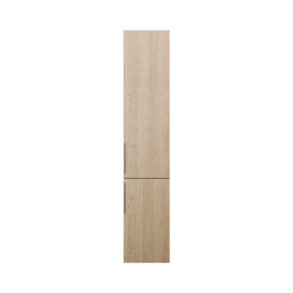 Colonne EQIO SMART H.176 x L.35 x P.32 cm, 2 portes 4 tablettes en verre 1 étagère fixe et charnière droite, finition Chêne décor cachemire et poignée grande largeur Noir mat Réf. HSFB035DF3671G0252
