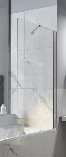 Pare-bain brive fixe 75 x 140 cm réversible droite/gauche verre transparent trempé 6 mm, avec traitement anticalcaire chrome Réf : E6D500-GA