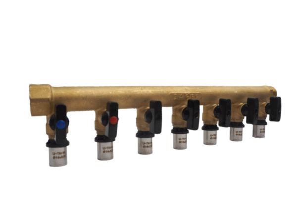 Distributeur avec mini vanne MF 3/4 et  7 derivations pour multicouche 16 Réf. 958G-7MC16
