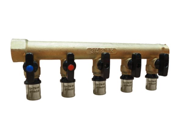 Distributeur avec mini vanne MF 3/4 et  5 derivations pour multicouche 16 Réf. 958G-5MC16