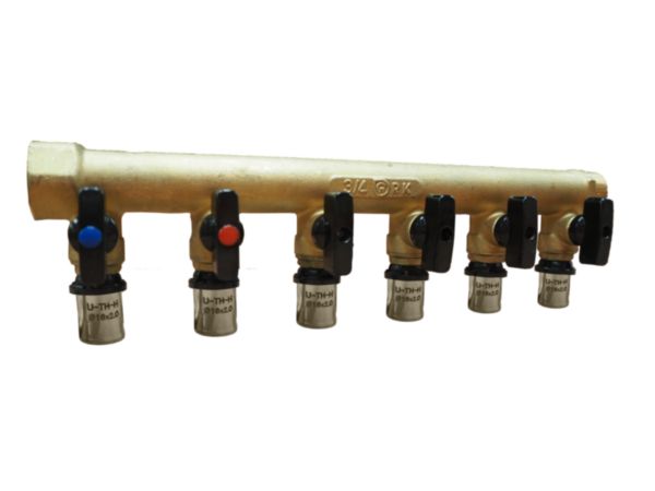 Distributeur avec mini vanne MF 3/4 et  6 derivations pour multicouche 16 Réf. 958G-6MC16