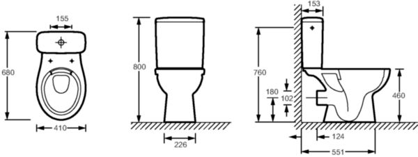 Pack WC au sol surélevé PATIO sortie horizontale hauteur 46 cm, réservoir réversible 3/6 L, robinet flotteur silencieux classe 1, alimentation latérale. adapté PMR, NF, blanc brillant Réf. E38552-00