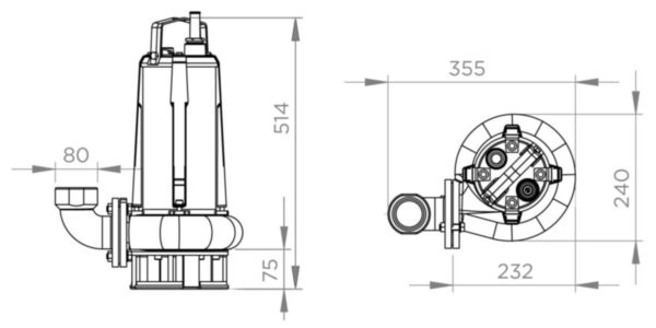 Pompe pour station de relevage - Sanipump SLD 700 SA, pompe monophasée bicanale à flotteur, eaux grises/pluviales - Réf. SLD-002