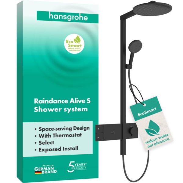 Colonne de douche Raindance Alive S 300 1jet EcoSmart avec mitigeur thermostatique ShowerSelect Comfort noir mat Réf. 24583670